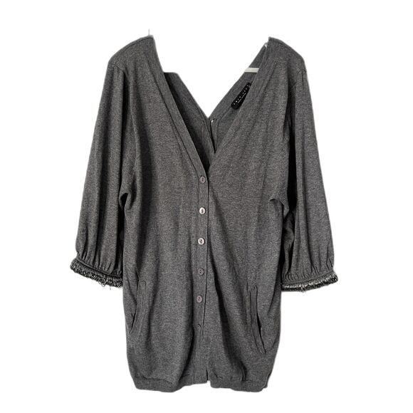 TWIN SET Simone Barbieri Gray Cashmere Blend Cardigan Sweater Women's Sz Medium - Picture 2 of 11